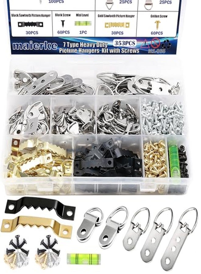 maierke 353PCS Picture Hanger Kit with Screws,Picture Frame Hooks Heavy Duty Picture Framing Supplies Kit for Picture Hanging (7 Types) - Image 1