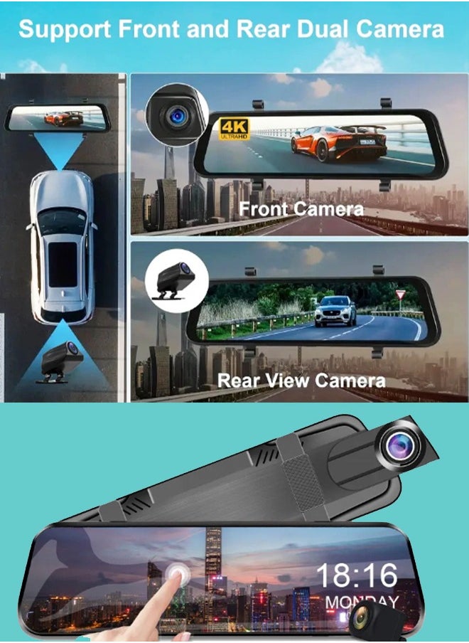9.66inch Dash Cam panoramic HD night vision reversing image large screen streaming rearview mirror trip recorder.