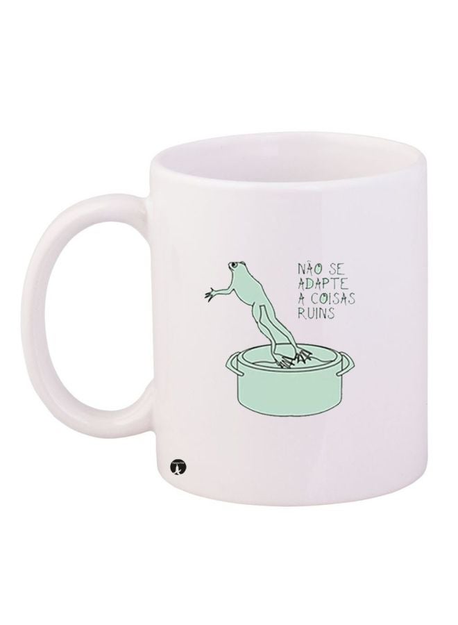 Frog Printed Ceramic Coffee Mug White/Green/Black 11ounce