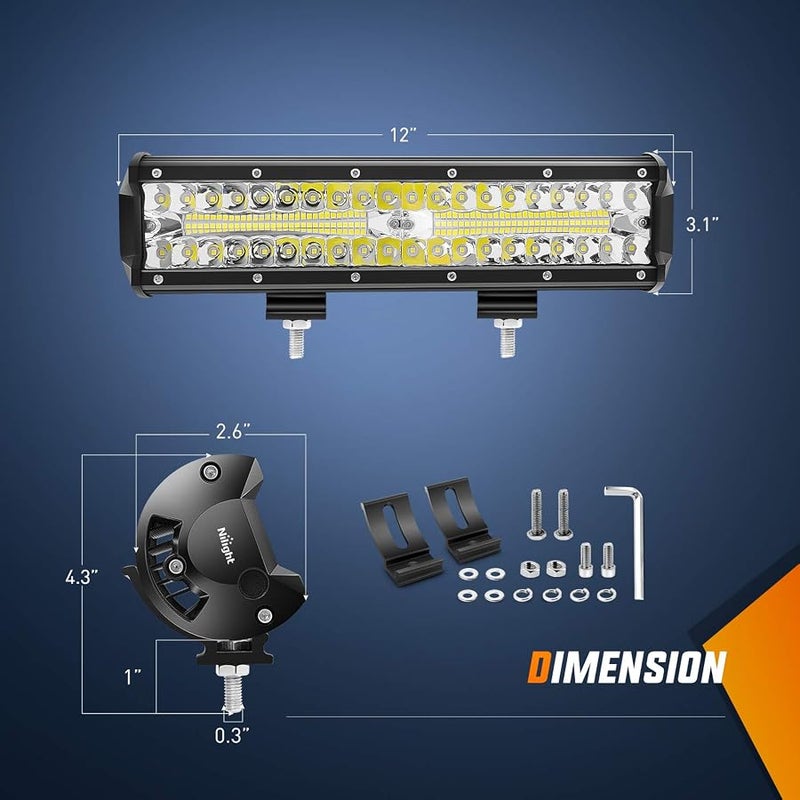 Nilight Led Light Bar Set, 12 Inch 300W Triple Row Spot Flood Combo Work Driving Lamp, 2 Pcs 4 60 W With Wiring Harness For Off Road Atv Boat Lighting, Year Warranty - Image 2