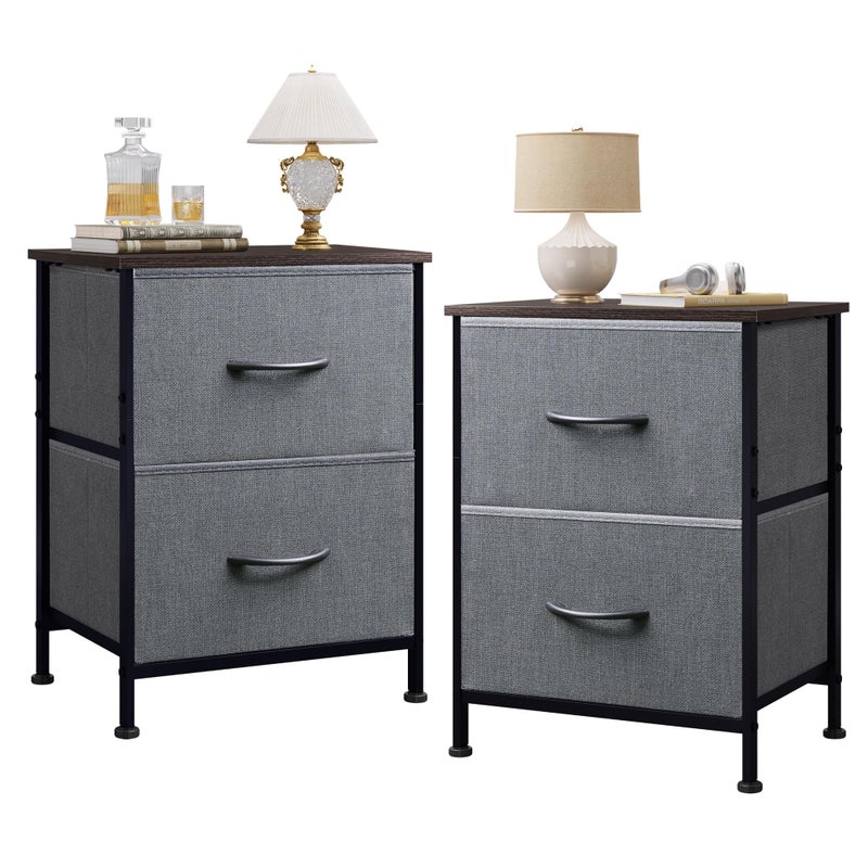 WLIVE Night Stand Set 2 Dresser and Nightstand Sets Small Dresser for Bedroom with 2 Drawers End Table with Fabric Bins for Closet Bedside Furniture College Dorm Dark Grey