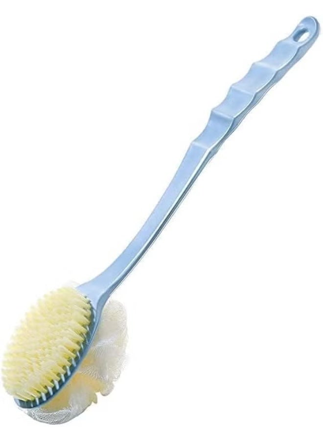 MOKRUSH 2 in 1 Back Body Bath Brush with Bristles and Loofah, Curved Long Handle, Dry/Wet Use - Image 1