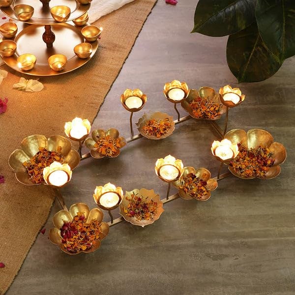 Roshan Handicraft Decorative Golden Rectangular Framed Rangoli TLight Standfor Home Decoration for Diwali Gift - Image 2