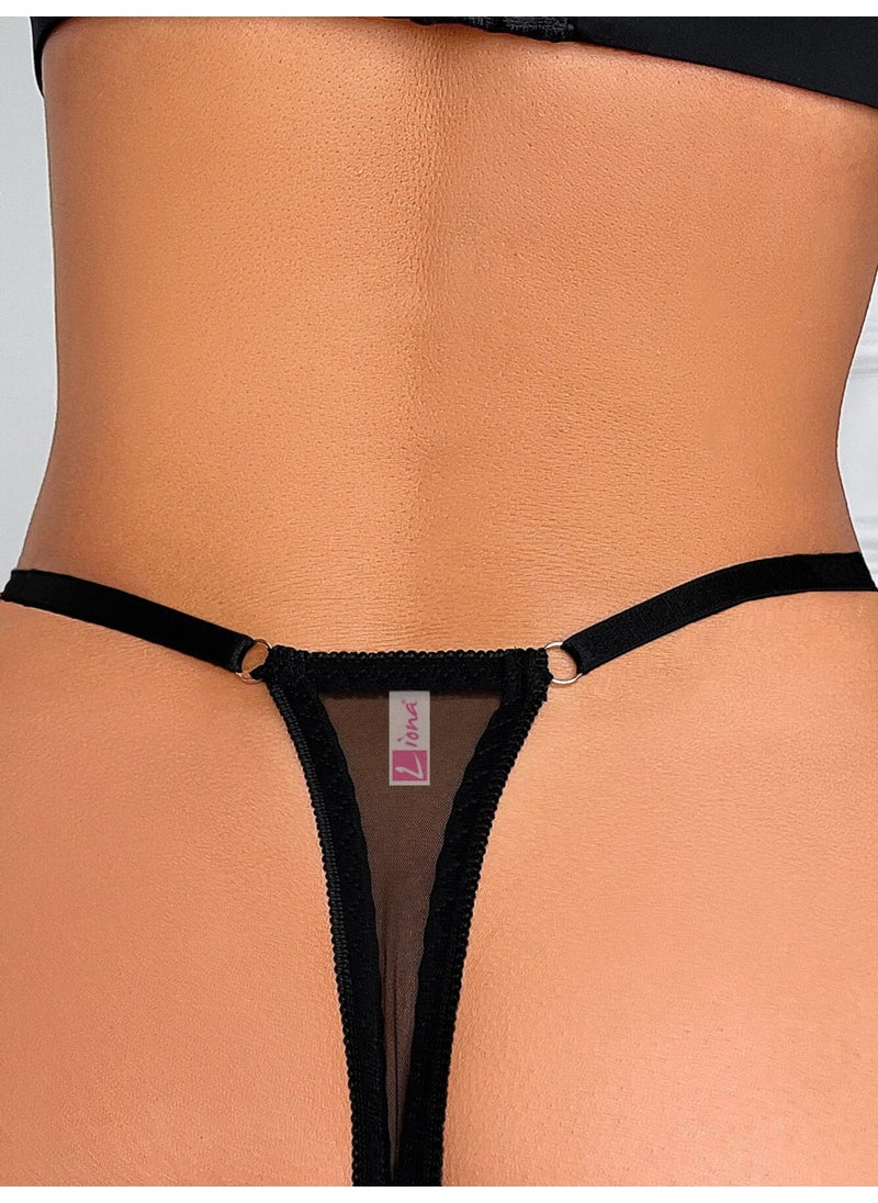 Liona - Lace Women's Black G-String Panties - Image 1