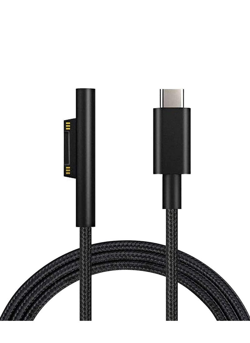 SYOSI - Nylon Braided Surface Connect to USB C Charging Cable, Compatible with Microsoft Surface Pro 7/6/5/4/3 Go3/2/1 Laptop4/3/2/1, Must work with 45W 15V3A USB-C Charger (Black, 6ft) - Image 1