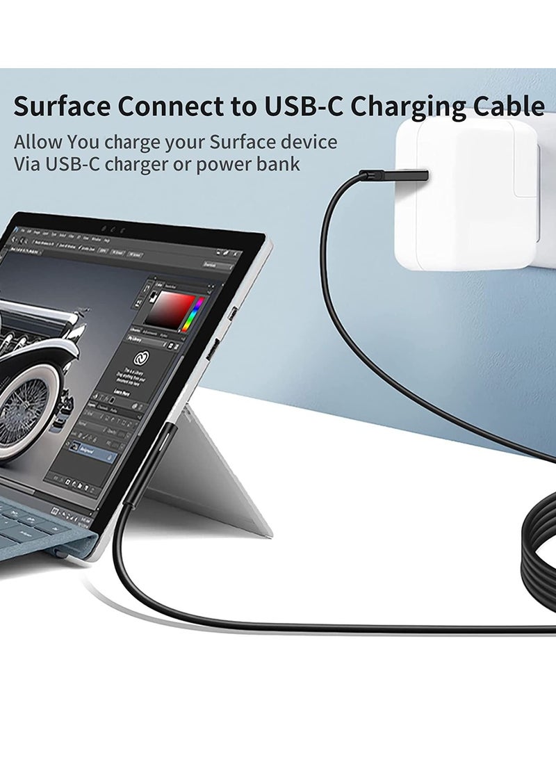 SYOSI - Nylon Braided Surface Connect to USB C Charging Cable, Compatible with Microsoft Surface Pro 7/6/5/4/3 Go3/2/1 Laptop4/3/2/1, Must work with 45W 15V3A USB-C Charger (Black, 6ft) - Image 1