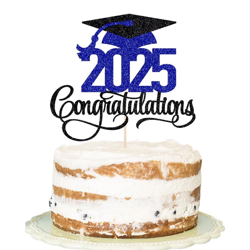 Florcmet Black Gold Glitter 2025 Congratulations Graduation Cake TopperCongrats Grad Cake Decor 2025 High SchoolCollegeSenior Graduation Party Decorations Supplies - Image 2
