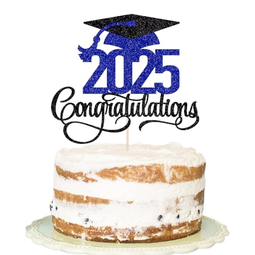 Florcmet Black Gold Glitter 2025 Congratulations Graduation Cake TopperCongrats Grad Cake Decor 2025 High SchoolCollegeSenior Graduation Party Decorations Supplies - Image 1