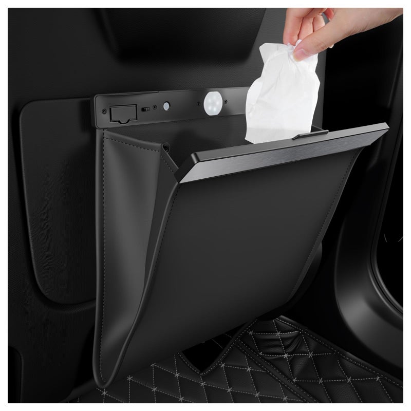 YGDMD LED Car Trash Can Leak-Proof,Strong Magnetic Fast Closing Car Trash Bin as Cars Organizers and Storage,Cars Garbage Can with Automotive Trashs Bag for Backseat,Console,Door - Image 1
