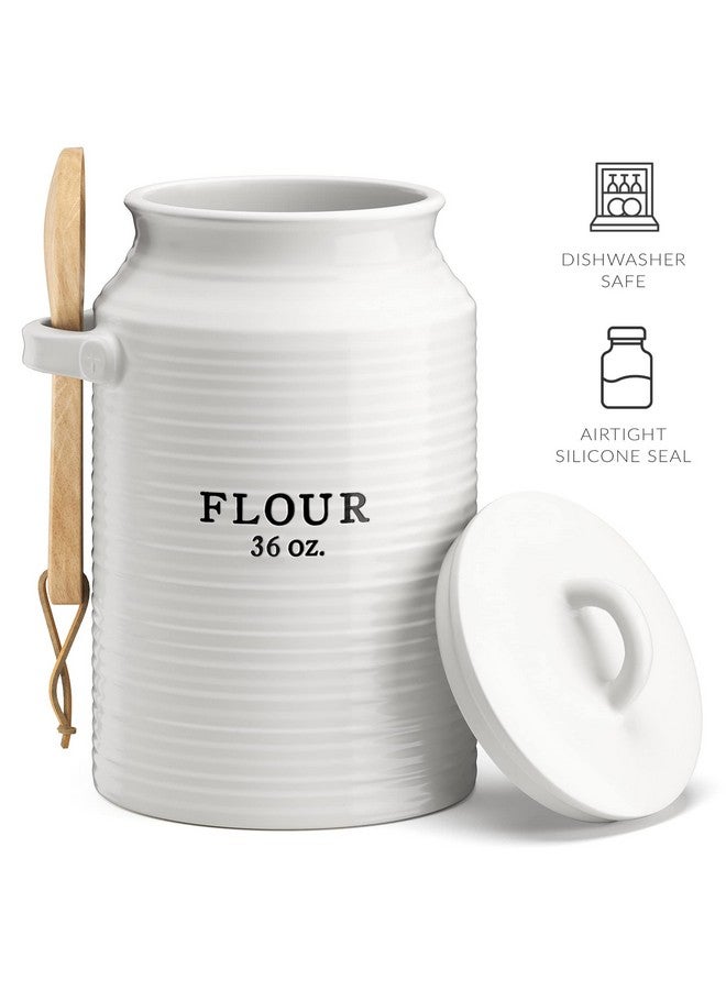 Barnyard Designs Flour Canister for Kitchen Counter, Decorative Ceramic Flour Container, Rustic Farmhouse Canister Jar, White - Image 4