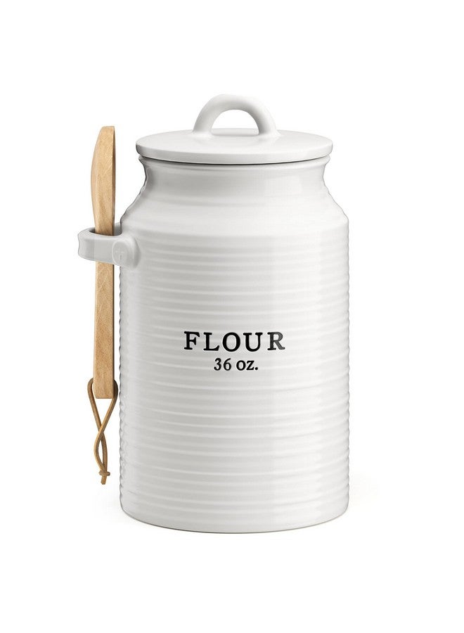 Barnyard Designs Flour Canister for Kitchen Counter, Decorative Ceramic Flour Container, Rustic Farmhouse Canister Jar, White - Image 1