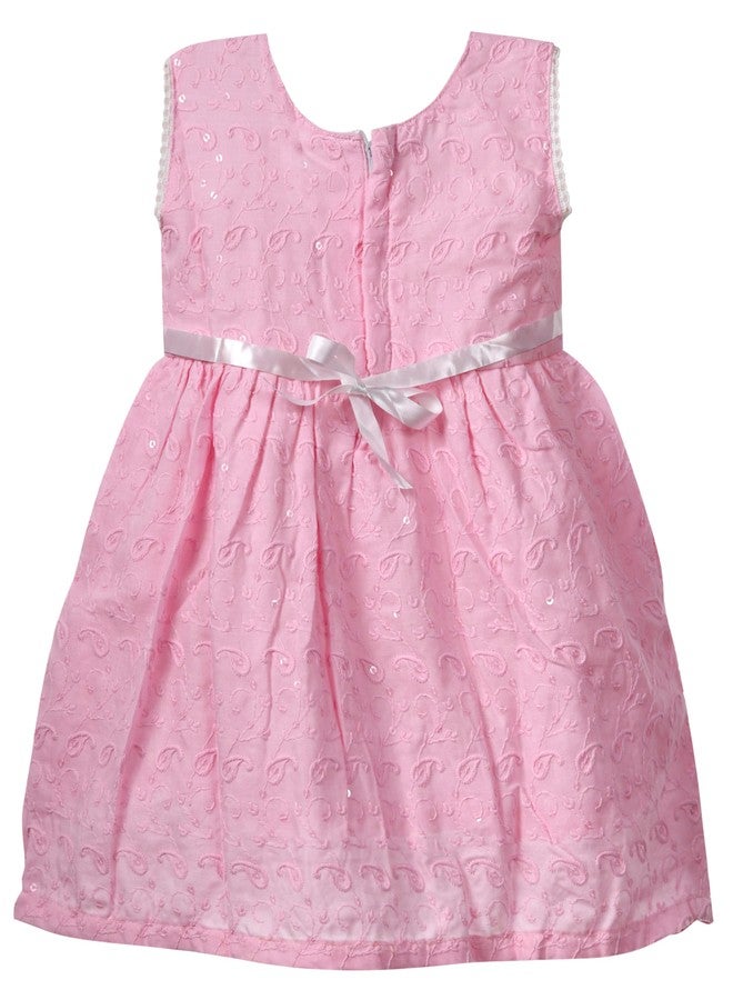 Timatim Baby Girl Mini Dress Fit and Flare Chikankari Embroidered Frock (12-18 Months, Pink) - Image 2