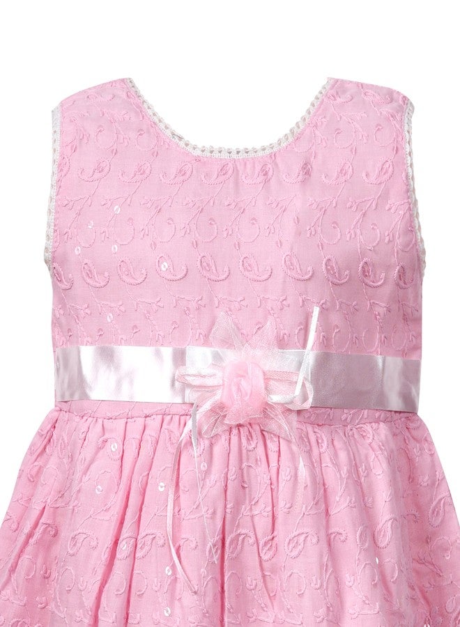 Timatim Baby Girl Mini Dress Fit and Flare Chikankari Embroidered Frock (12-18 Months, Pink) - Image 3