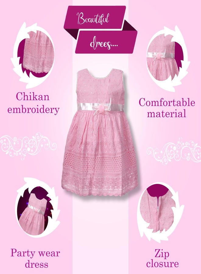 Timatim Baby Girl Mini Dress Fit and Flare Chikankari Embroidered Frock (12-18 Months, Pink) - Image 4
