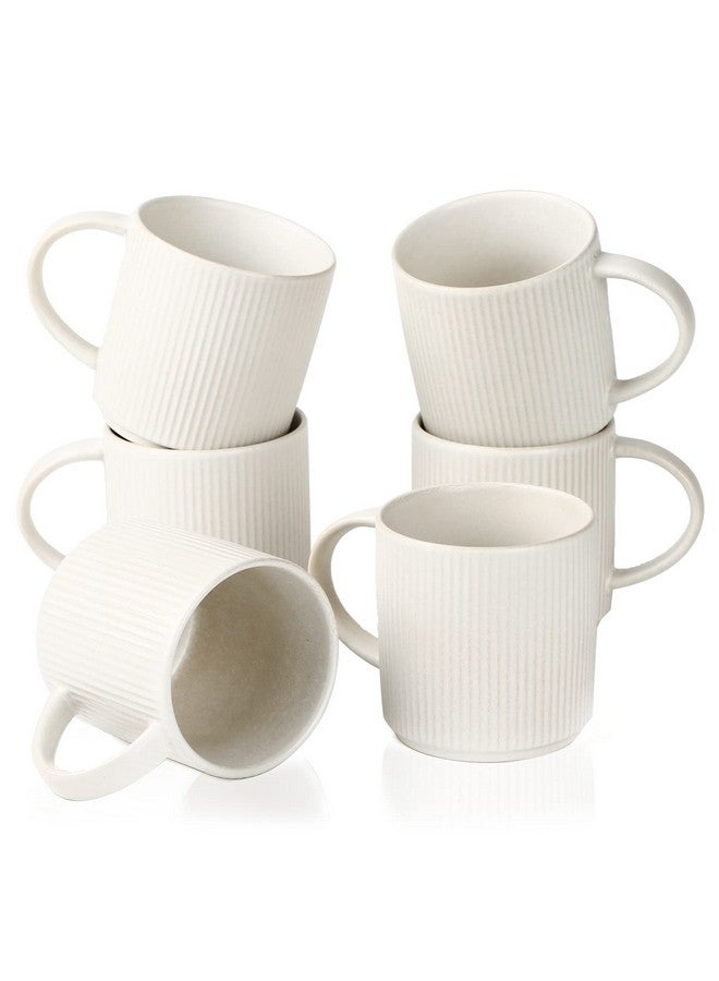 famiware Coffee Mug Set for 6, Star 12 oz Catering Mugs Cup Set with Handle for Coffee, Tea, Cocoa, Milk - Ceramic Stoneware Drinkware Set, Matte White - Image 1