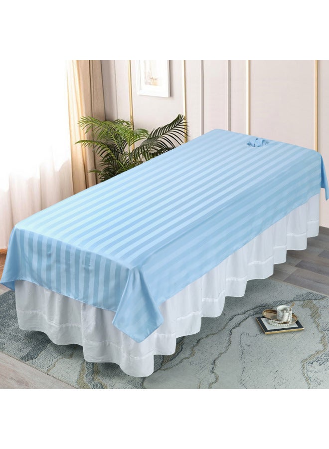 إسكدنيا ملاءات سرير التجميل، سرير صالون التجميل قطعة واحدة، أبيض مع ثقوب، ملاءات سرير تدليك العلاج الطبيعي، نمط فاخر يمكن الوصول إليه بلون نقي - اللون: 【بدون انكماش أو تكتل】 شرائط ساتان - أزرق سماوي - الموا - Image 1