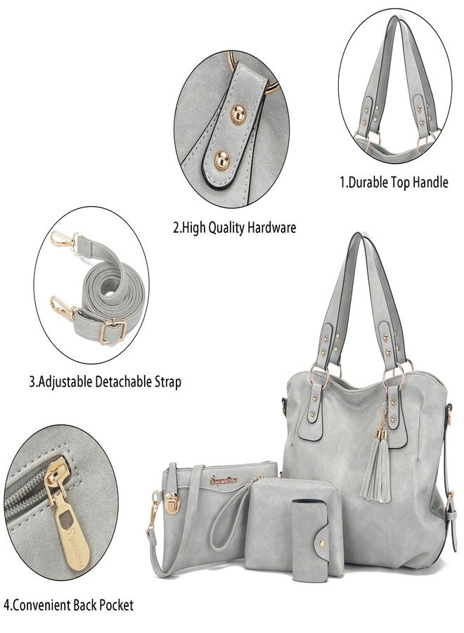 Soperwillton Fashion Handbag for Women Shoulder Bag Top Handle Satchel Hobo Tote Bag Purse Set 4pcs - Image 4