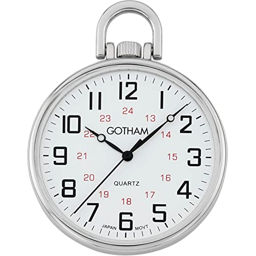 Gotham Men's Silver-Tone Ultra Thin Railroad Open Face Quartz Pocket Watch # GWC15026S - Image 1