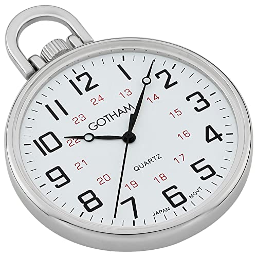 Gotham Men's Silver-Tone Ultra Thin Railroad Open Face Quartz Pocket Watch # GWC15026S - Image 2