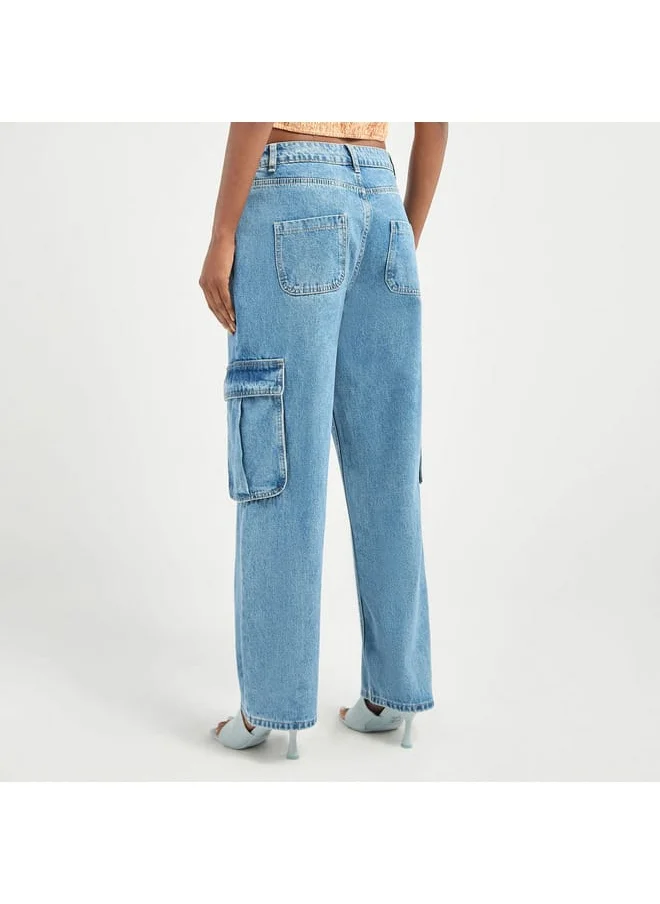 Splash FAV Solid Wide Leg Jeans with Pockets
