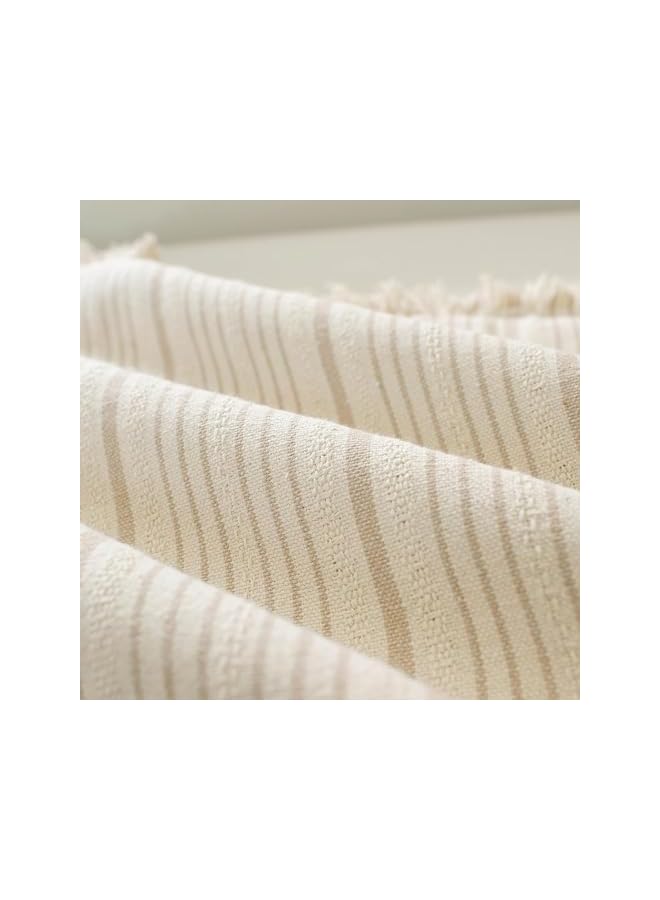 The Bros Striped Pillow Covers with Fringe, Chic Cotton Linen Khaki Throw Pillow Covers 16x16 Set of 2 Decorative Pillows Square Cushion Covers for Sofa Couch Bed Living Room Farmhouse Boho Decor (khaki) - Image 5