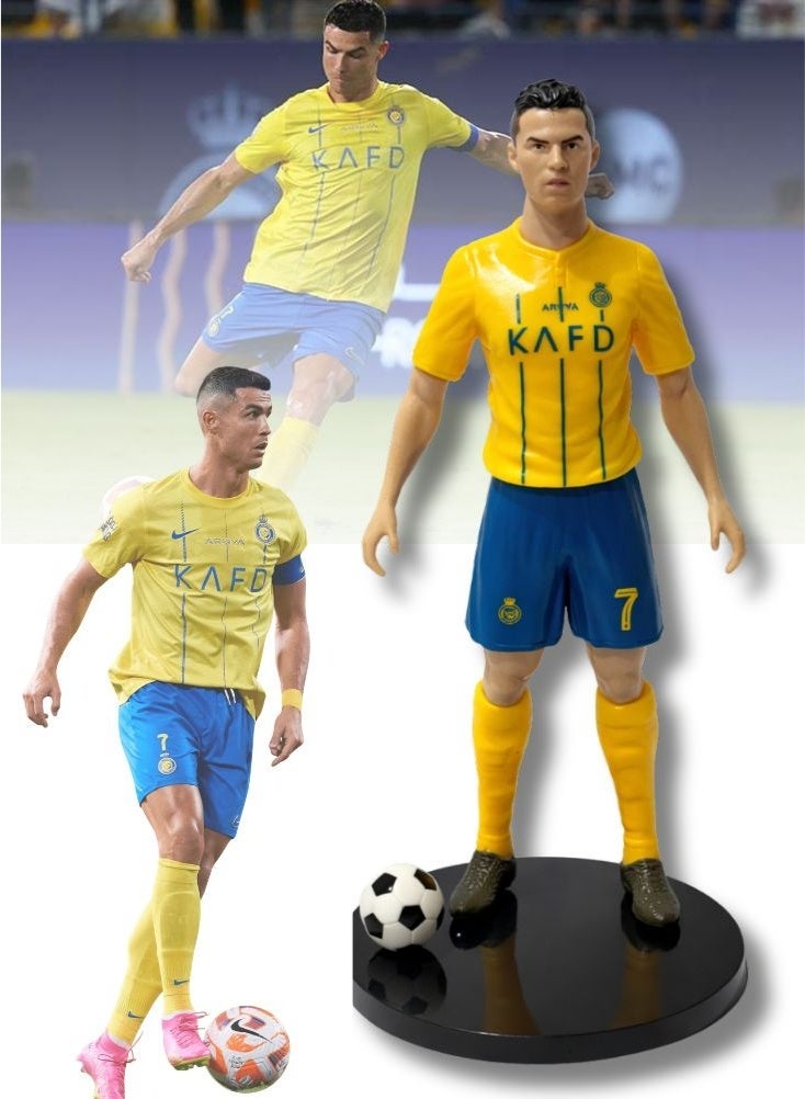 بريميم مجسم لاعب كرة قدم مستوحى من كريستيانو رونالدو، بطول 20 سم - نموذج عالي التفاصيل للاعب كرة قدم قابل للتجميع مع كرة وحامل، قطعة تذكارية رائعة لعشاق كرة القدم - Image 1