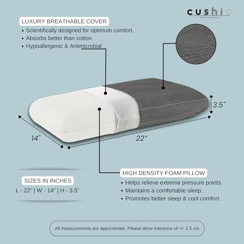 CUSHIO Memory Foam Pillow - 22"x14"x3.5" Inches (Pack of 1) - Orthopedic Bed Pillow for Neck & Shoulder Pain Relief - Wake Up Refreshed - Free Pillow Cover (Grey) - Image 3
