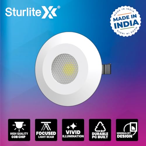Sturlite Eva 3W LED Spotlight| 3000K Warm White Color Temperature| 36mm-Cutout & Compact Design Ceiling Ligh| CRI Tech With High Voltage Protection Downlight - Pack of 6 - Image 3