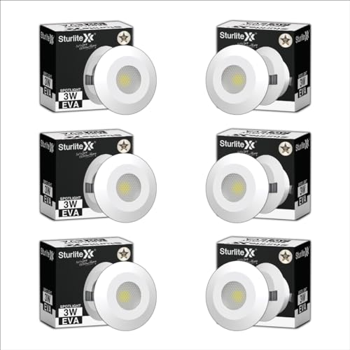 Sturlite Eva 3W LED Spotlight| 3000K Warm White Color Temperature| 36mm-Cutout & Compact Design Ceiling Ligh| CRI Tech With High Voltage Protection Downlight - Pack of 6 - Image 1