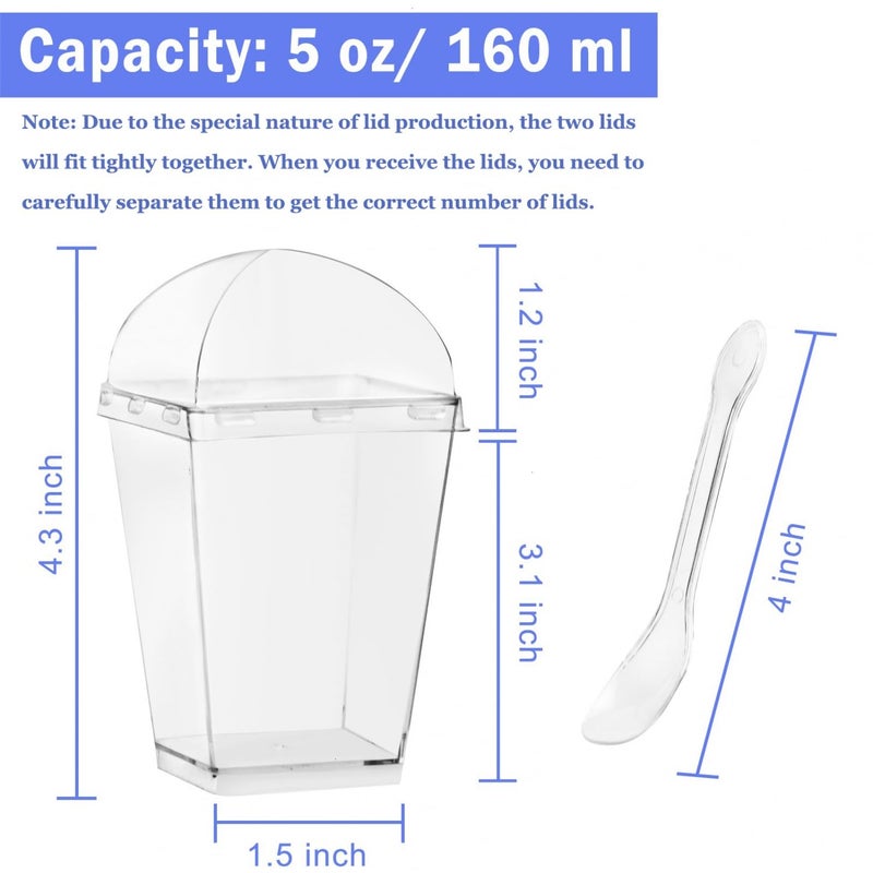 Monrocco 50 Pack 5 oz Plastic Dessert Cups with Lids and Spoons, Small Parfait Yogurt Pudding Cups with Lids for Party, Clear Mini Dessert Shooter Cup for Fruit Trifle Ice Cream - Image 2