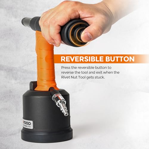 UPWOOD Heavy Duty Air Hydraulic Rivet Nut Tool with reversible button, HPS6312F Pneumatic Riveter Automatic Rivet Nut Gun Tool Setting Kit Come with 8 Size Metric and SAE Nose-Piece Assembly - Image 3