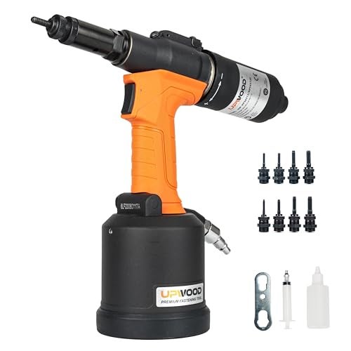 UPWOOD Heavy Duty Air Hydraulic Rivet Nut Tool with reversible button, HPS6312F Pneumatic Riveter Automatic Rivet Nut Gun Tool Setting Kit Come with 8 Size Metric and SAE Nose-Piece Assembly - Image 1