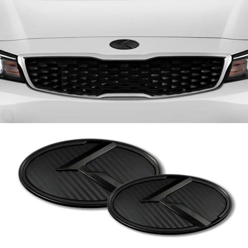 2Pcs K Logo Front Hood Trunk Emblem Badge Compatible with Forte Sedan Optima Cerato etc Carbon Fiber Black