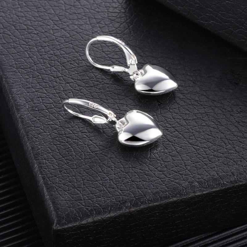 ALEXCRAFT Sterling Silver Heart Earrings for Women Silver Heart Dangle Leverback Earring Hypoallergenic Dangle Drop Earrings - Image 4