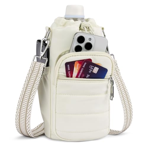 Lexiyat Water Bottle Bag 40 oz Crossbody Water Bottle Holder for Walking Hiking Insulated Compartment Carrier Purse with Adjustable Strap Beige - Image 1