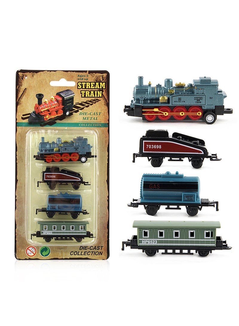 Steam Train Toy Model Retro Steam Pull Back Simulation Train Children's Toy Car Can Be Spliced ​​At Will (YL517 Blue)  - Image 1