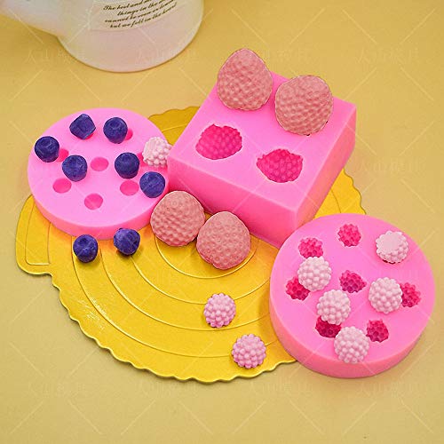 HiParty 3Pcs/Set 3D Mini Strawberry, Raspberry & Blueberry Silicone Fondant Molds Soap Candle Mulberry Wax Melts Molds Berries Chocolate Candy Mold for Cake Cupcake Topper Decoration - Image 3