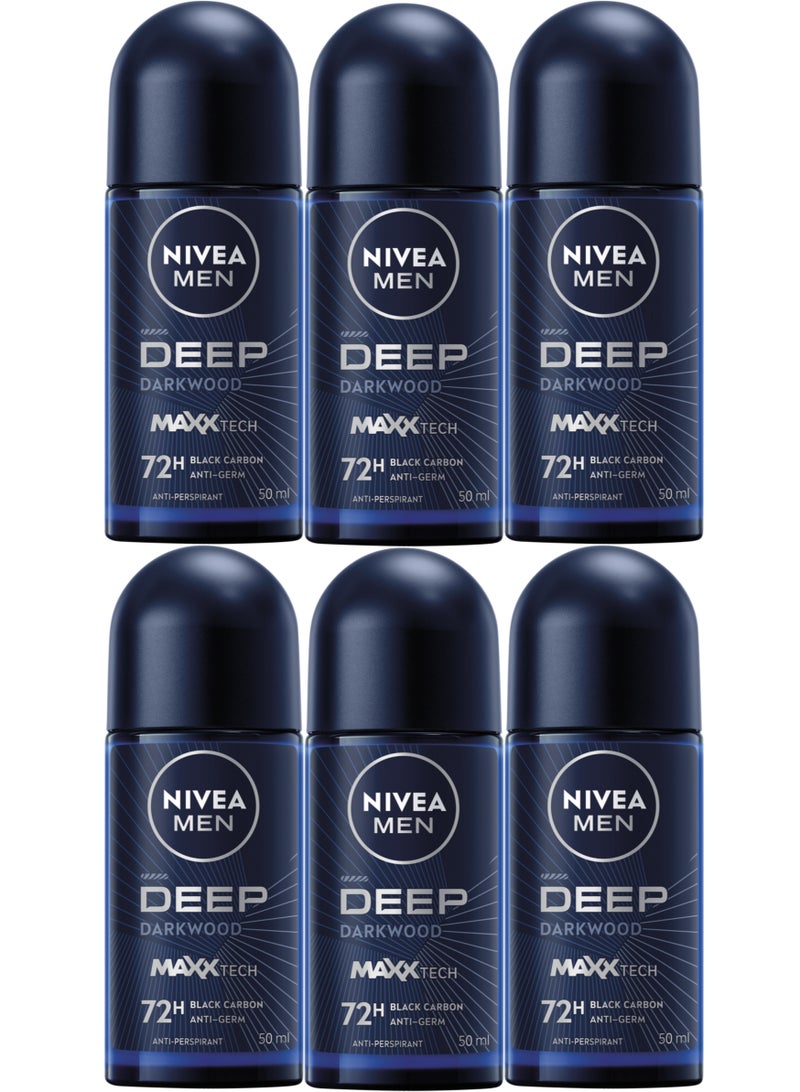 Nivea Pack Of 6 Nivea Deep Black Carbon Antiperspirant Roll On For Men 50 ml - Image 1