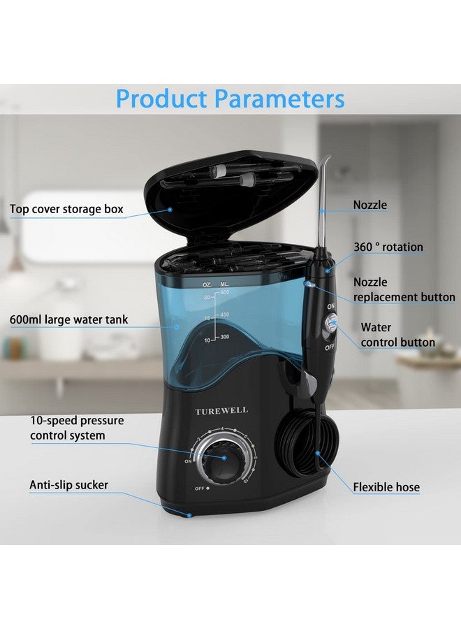 TUREWELL Water Dental Flosser For Teeth/Braces, Water Teeth Cleaner 8 Jet Tips And 10 Pressure Levels, 600Ml Large Water Tank Oral Irrigator For Family(Black) - Image 2