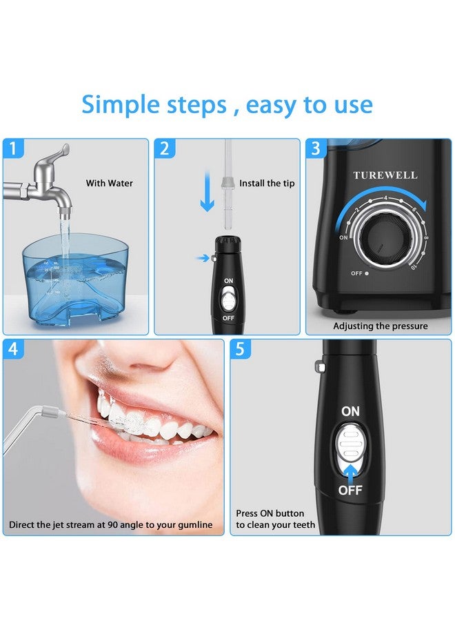 TUREWELL Water Dental Flosser For Teeth/Braces, Water Teeth Cleaner 8 Jet Tips And 10 Pressure Levels, 600Ml Large Water Tank Oral Irrigator For Family(Black) - Image 3