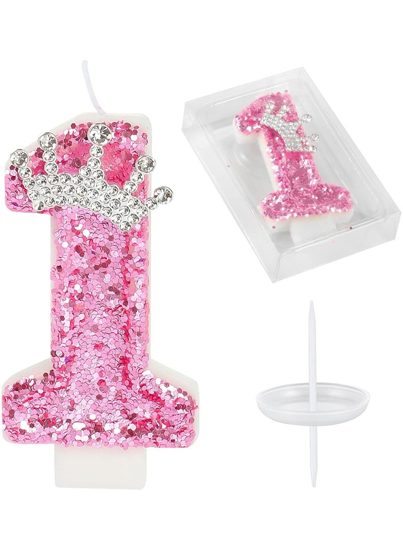 Birthday Number Candles,Pink Crown Birthday Candles for Cake , Anniversary Celebrations Supplies ,Number 1 - Image 1