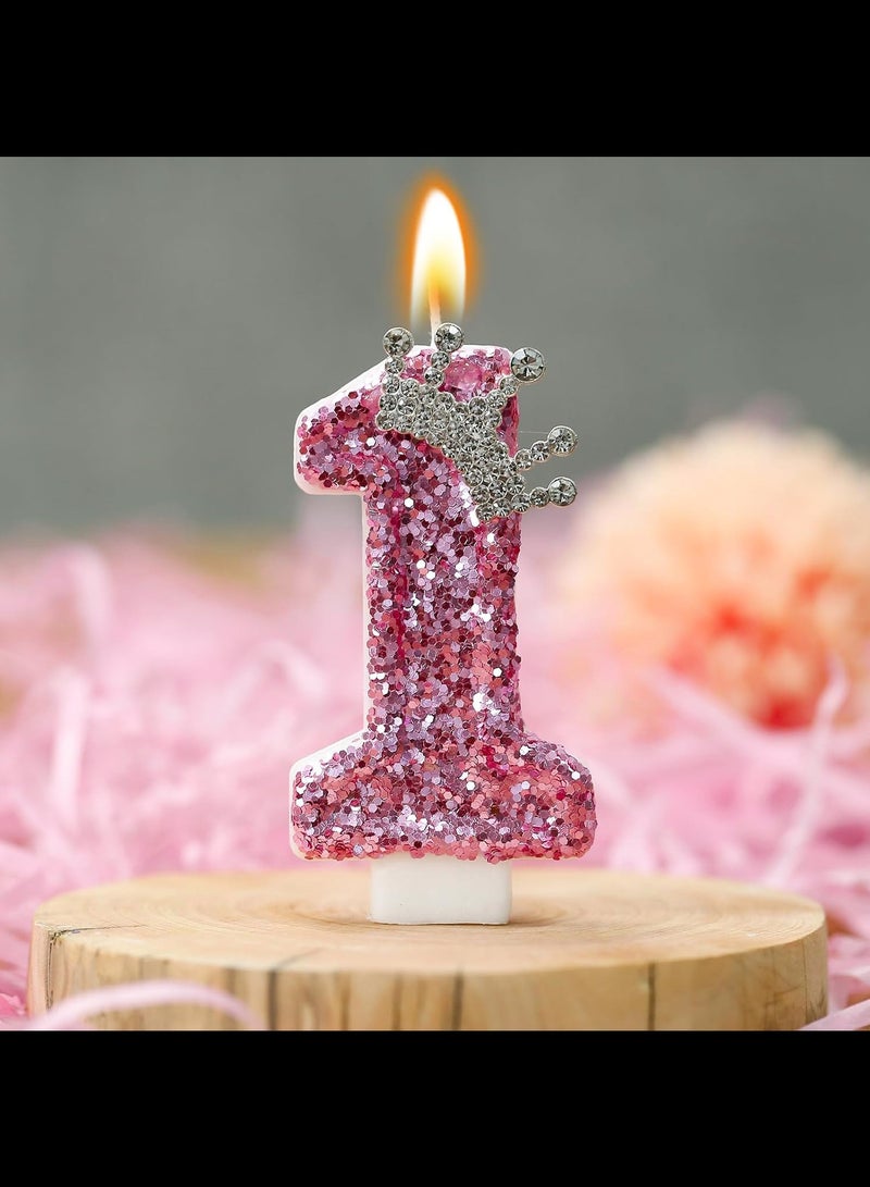 Birthday Number Candles,Pink Crown Birthday Candles for Cake , Anniversary Celebrations Supplies ,Number 1 - Image 3