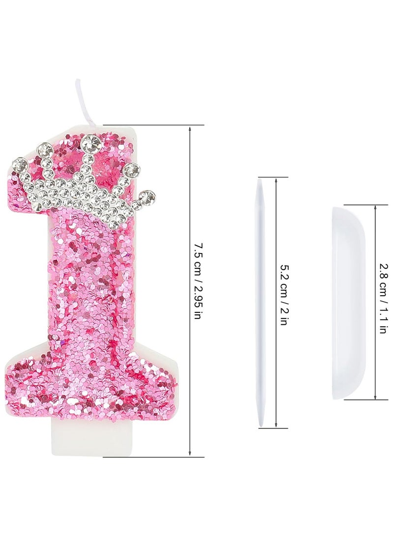 Birthday Number Candles,Pink Crown Birthday Candles for Cake , Anniversary Celebrations Supplies ,Number 1 - Image 2