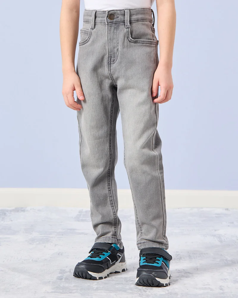 Redtag Boys Grey Knitted 5 Solid Jeans
