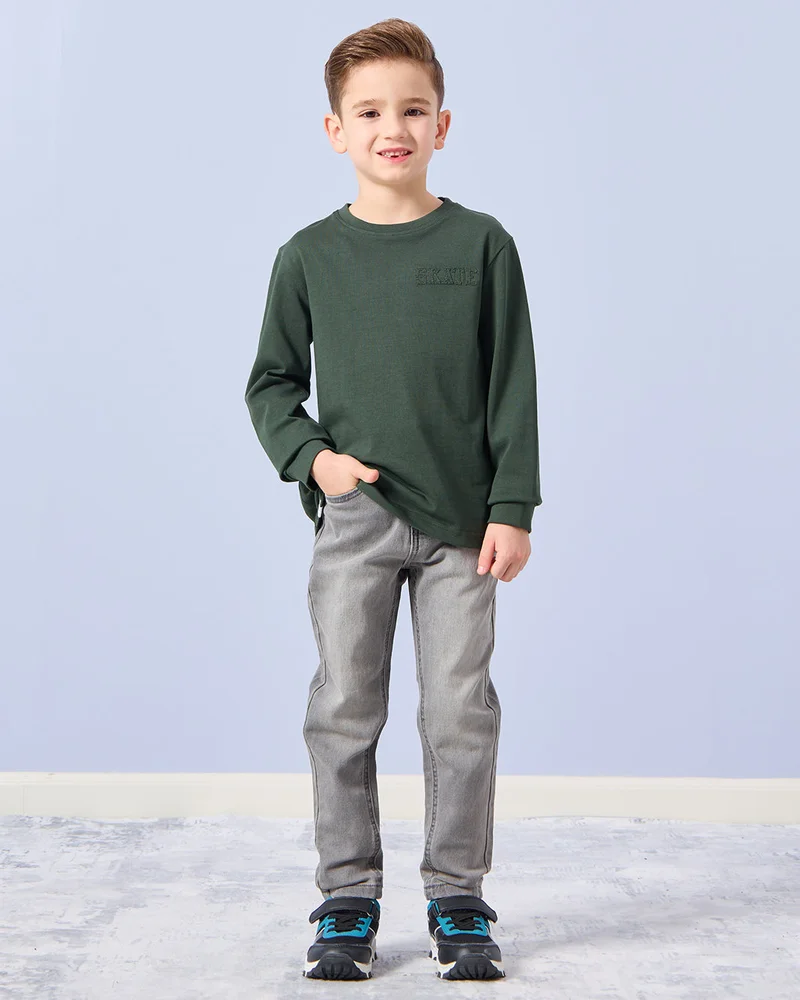 Redtag Boys Grey Knitted 5 Solid Jeans
