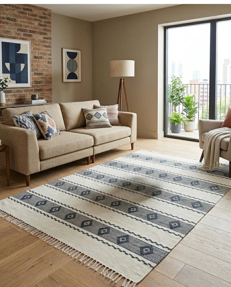 سجادة كليم يدوي فاخرة من القطن الطبيعي – تصميم بوهيمي عصري – 180×300 سم - Image 1