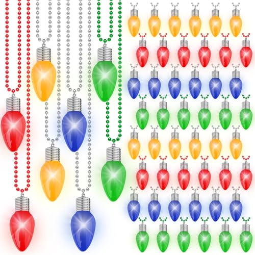 Traplace 48PCS Light Up Christmas Necklaces 3 Lighting Modes Festive Xmas Accessories 4 Vibrant Colors Lights Bead Chain Christmas Party Favors Necklaces for Holiday Celebrations New Year Decorative - Image 1