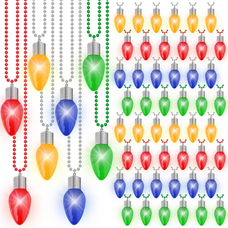 Traplace 48PCS Light Up Christmas Necklaces 3 Lighting Modes Festive Xmas Accessories 4 Vibrant Colors Lights Bead Chain Christmas Party Favors Necklaces for Holiday Celebrations New Year Decorative - Image 3