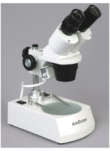 AmScope AmScope SE305RPYLED ForwardMounted Binocular Stereo Microscope WF10x and WF15x Eyepieces 10X15X30X45X Magnification 1X and 3X Objectives Upper and Lower LED Lighting Reversible BlackWhite Stage Plate Pillar Stand 120V or BatteryPowered  - Image 3
