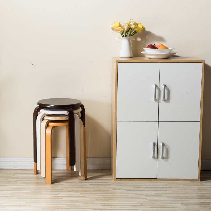 Wooden Stools 4-Pack: Stackable Bending Leg Design, EVA Anti-Skid Moisture-Proof Pads - EU Standard Safe Paint, Easy Installation With Free Tools for Home Kitchen Dining Spaces - Image 3